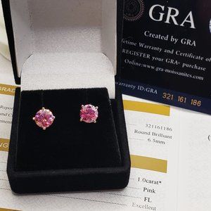 2 Carat Pink Moissanite Stud Earrings- 100% Pass Diamond Tester